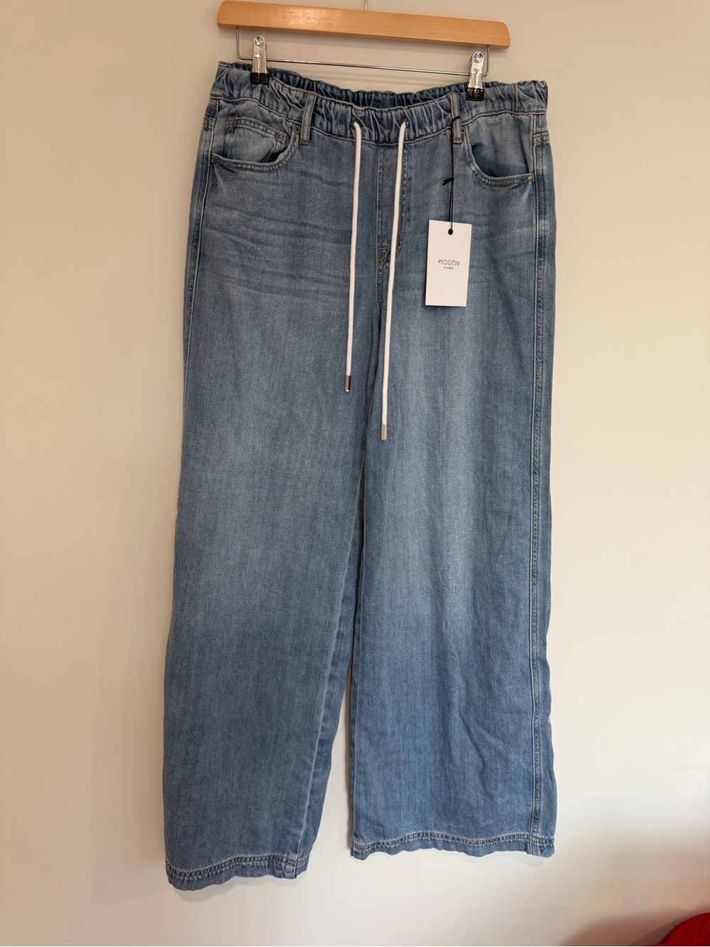 Light Wash Wide-Leg Drawstring Jeans - Nori by Hidden Jeans size 28 NWT